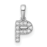 14k White Gold Initial P Pendant with Pavé Diamonds, Dainty Letter Charm for Women