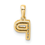 Diamond Letter P Initial with Bail Charm Pendant in Real 14k Yellow Gold