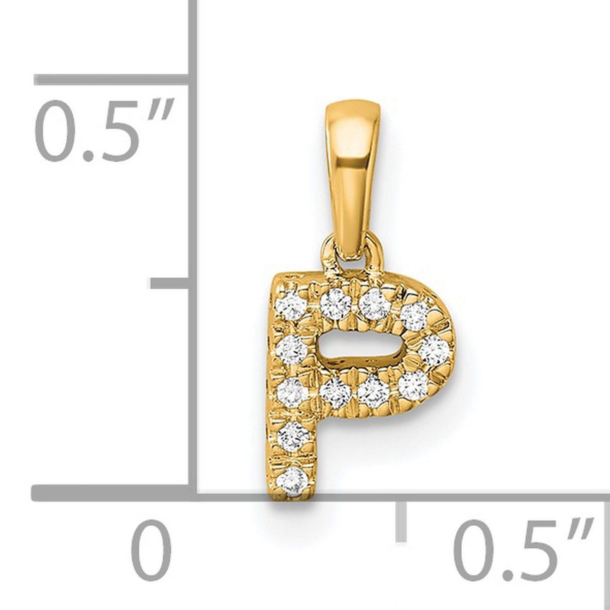 Diamond Letter P Initial with Bail Charm Pendant in Real 14k Yellow Gold