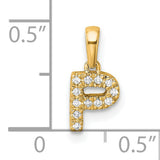 Diamond Letter P Initial with Bail Charm Pendant in Real 14k Yellow Gold