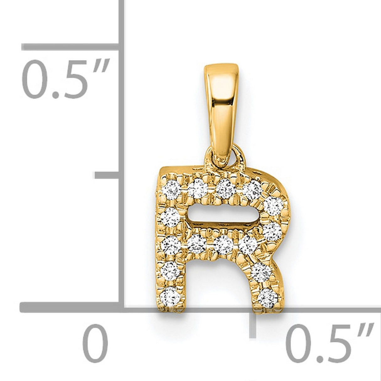 Diamond Letter R Initial with Bail Charm Pendant in Real 10k Yellow Gold
