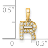 Diamond Letter R Initial with Bail Charm Pendant in Real 10k Yellow Gold