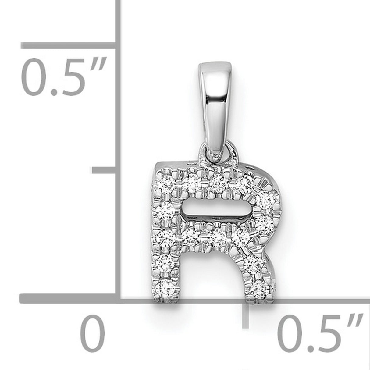 14k White Gold Diamond R Pendant, Pavé Letter Charm, Dainty Alphabet Jewelry for Women
