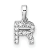 14k White Gold Diamond R Pendant, Pavé Letter Charm, Dainty Alphabet Jewelry for Women