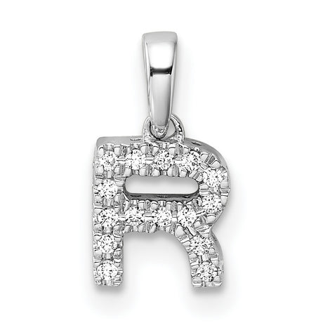 14k White Gold Diamond R Pendant, Pavé Letter Charm, Dainty Alphabet Jewelry for Women