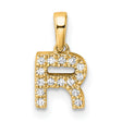 14k Yellow Gold Pendant with Cubic Zirconia, Letter R Initial Charm, Unisex Monogram Jewelry