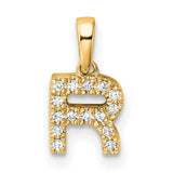 14k Yellow Gold Pendant with Cubic Zirconia, Letter R Initial Charm, Unisex Monogram Jewelry