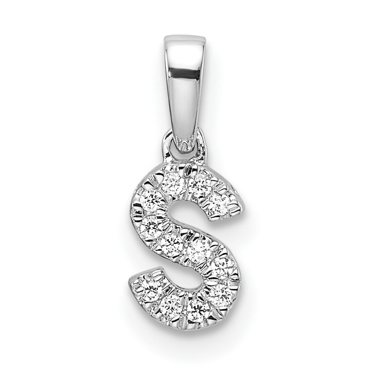 14k White Gold Letter S Pendant with Diamond Accents, Polished Initial Charm