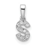 14k White Gold Letter S Pendant with Diamond Accents, Polished Initial Charm