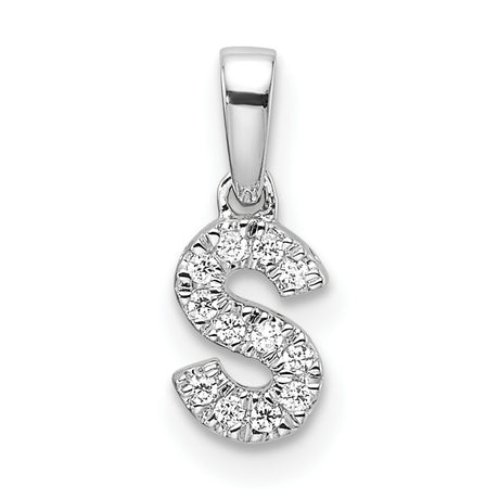 14k White Gold Letter S Pendant with Diamond Accents, Polished Initial Charm