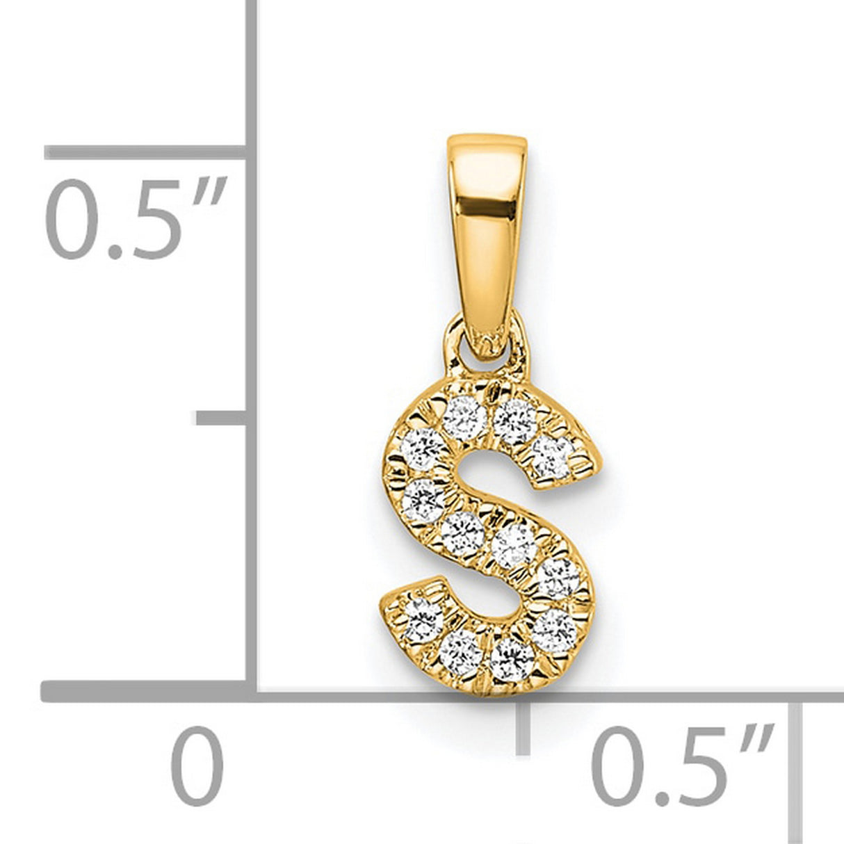 14k Yellow Gold Letter S Pendant with Pavé-Set Round White Stones, Dainty Initial Charm