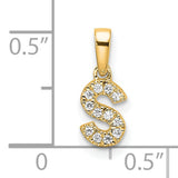 14k Yellow Gold Letter S Pendant with Pavé-Set Round White Stones, Dainty Initial Charm