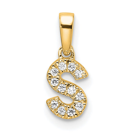 14k Yellow Gold Letter S Pendant with Pavé-Set Round White Stones, Dainty Initial Charm