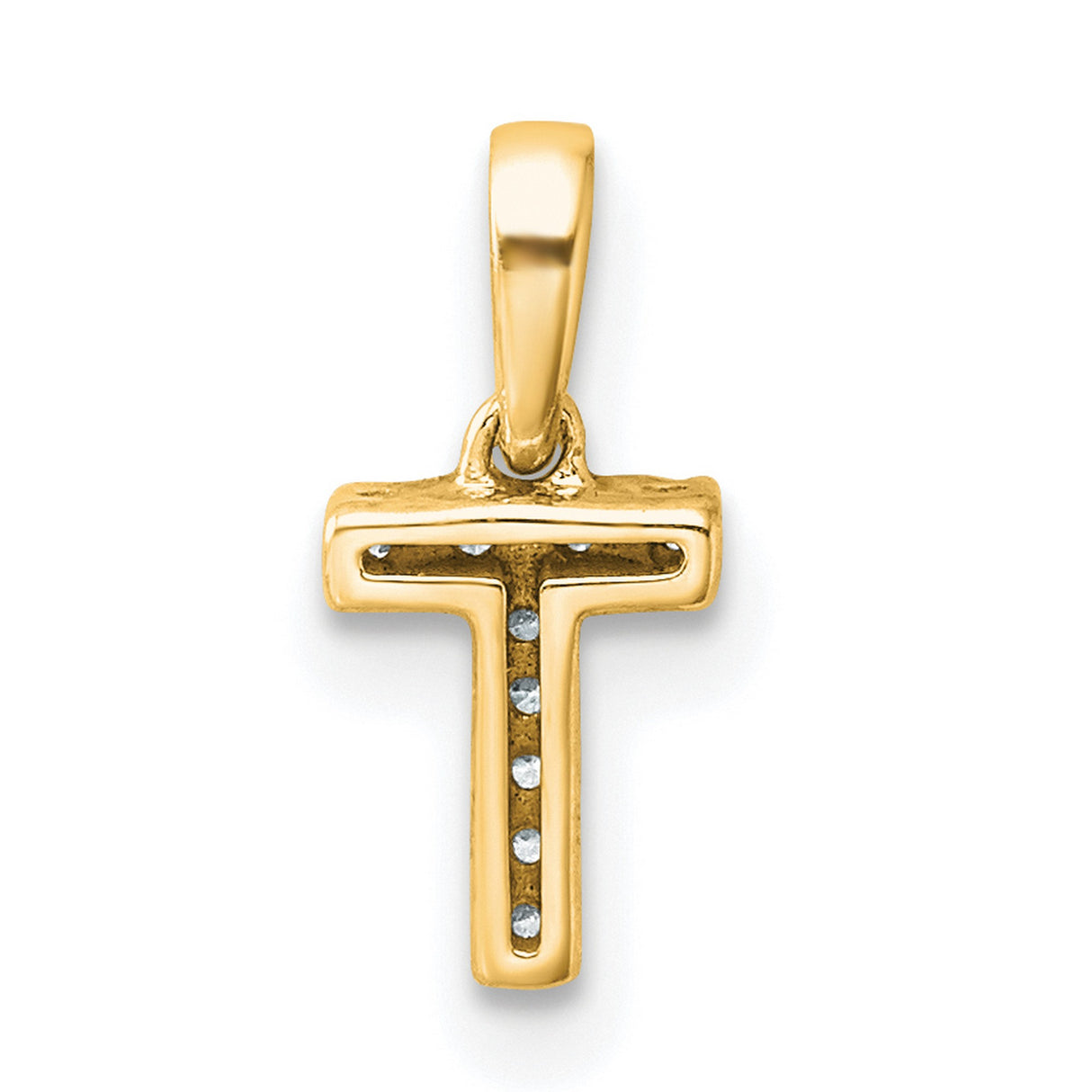 Diamond Letter T Initial with Bail Charm Pendant in Real 10k Yellow Gold