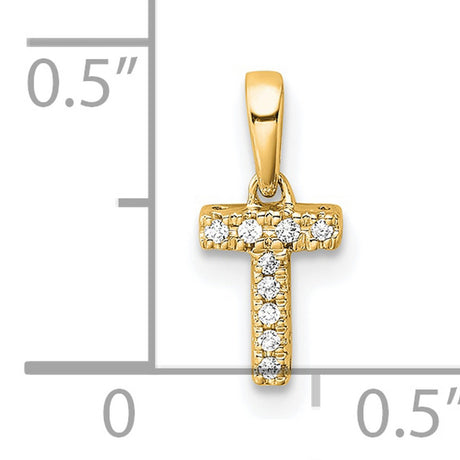 Diamond Letter T Initial with Bail Charm Pendant in Real 10k Yellow Gold