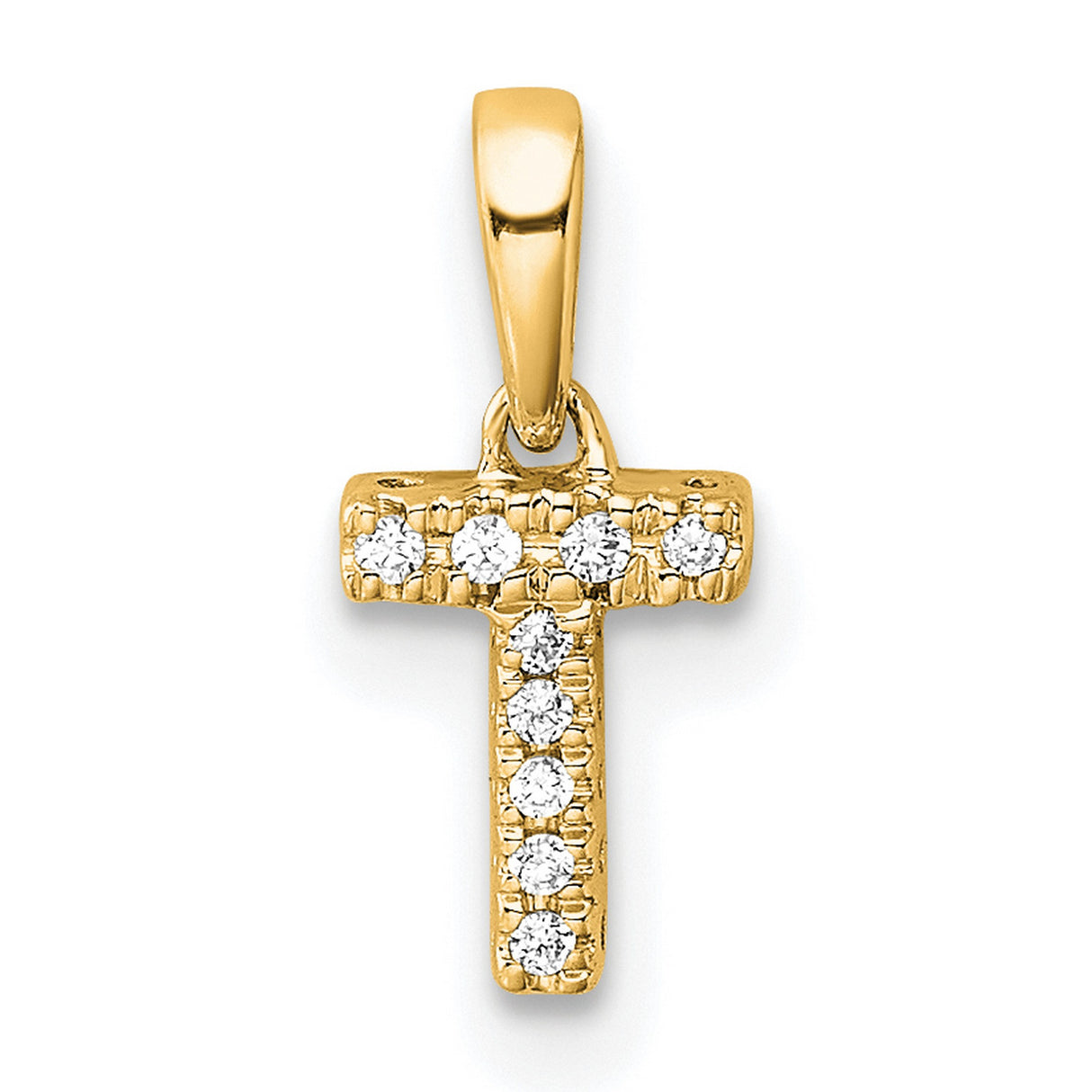 Diamond Letter T Initial with Bail Charm Pendant in Real 10k Yellow Gold