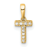 Diamond Letter T Initial with Bail Charm Pendant in Real 10k Yellow Gold