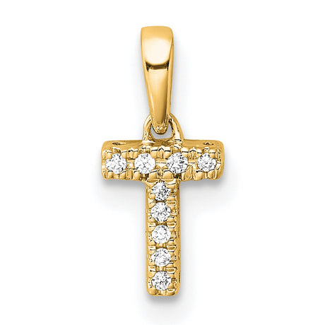 Diamond Letter T Initial with Bail Charm Pendant in Real 10k Yellow Gold