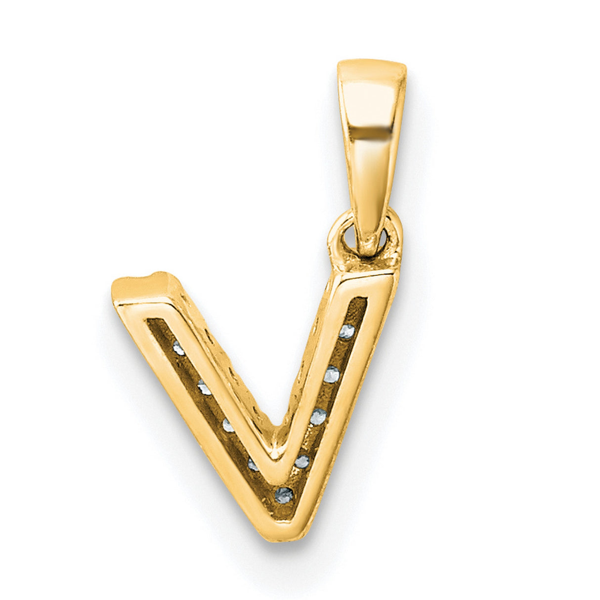 Diamond Letter V Initial with Bail Charm Pendant in Real 10k Yellow Gold