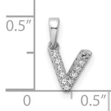 14k White Gold Letter V Pendant with Diamond Accents, Initial Charm Jewelry for Women