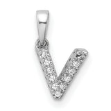 14k White Gold Letter V Pendant with Diamond Accents, Initial Charm Jewelry for Women