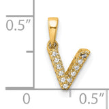 14k Yellow Gold Letter V Pendant with Round Cut Pavé Diamonds, Initial Monogram Charm