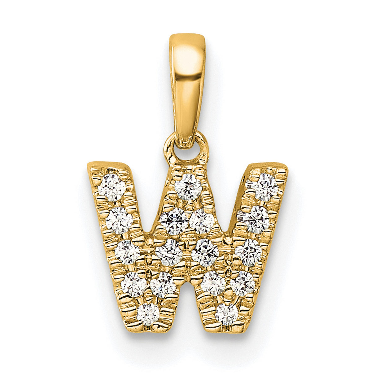 Diamond Letter W Initial with Bail Charm Pendant in Real 10k Yellow Gold