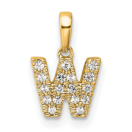 Diamond Letter W Initial with Bail Charm Pendant in Real 10k Yellow Gold