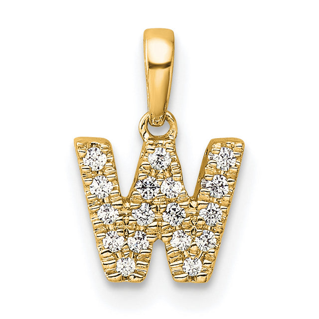 Diamond Letter W Initial with Bail Charm Pendant in Real 10k Yellow Gold