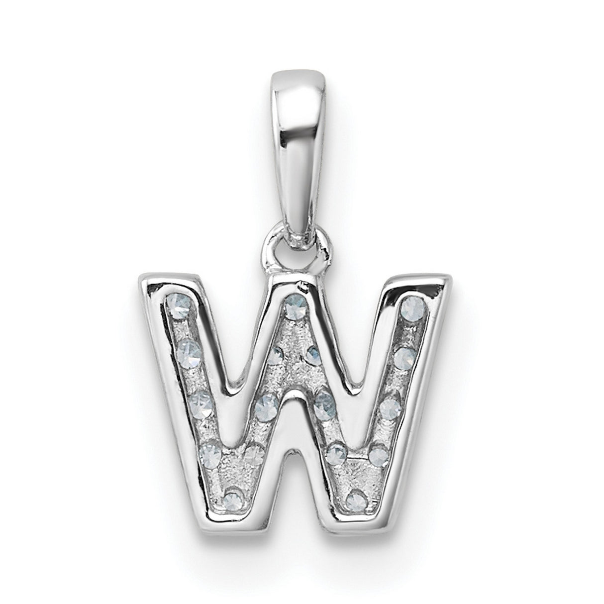 14k White Gold Diamond Letter W Pendant, Monogram Initial Charm for Women