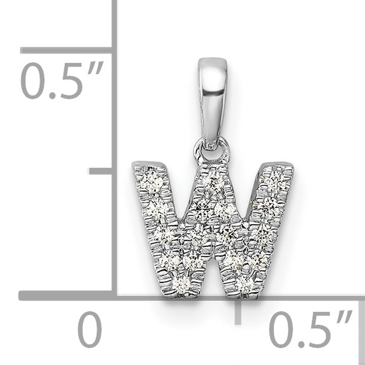 14k White Gold Diamond Letter W Pendant, Monogram Initial Charm for Women