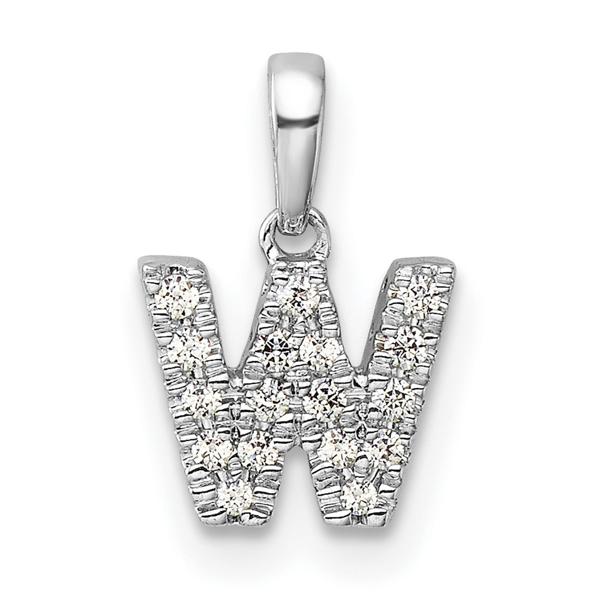 14k White Gold Diamond Letter W Pendant, Monogram Initial Charm for Women