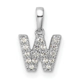 14k White Gold Diamond Letter W Pendant, Monogram Initial Charm for Women