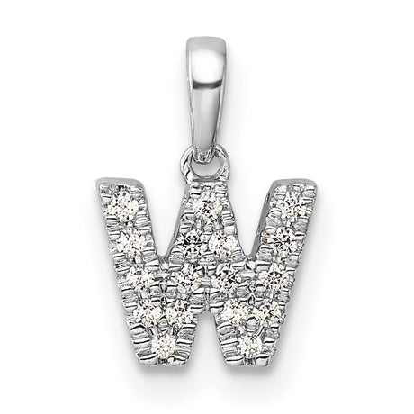 14k White Gold Diamond Letter W Pendant, Monogram Initial Charm for Women