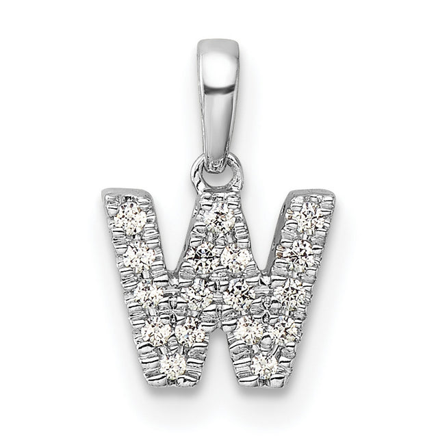14k White Gold Diamond Letter W Pendant, Monogram Initial Charm for Women