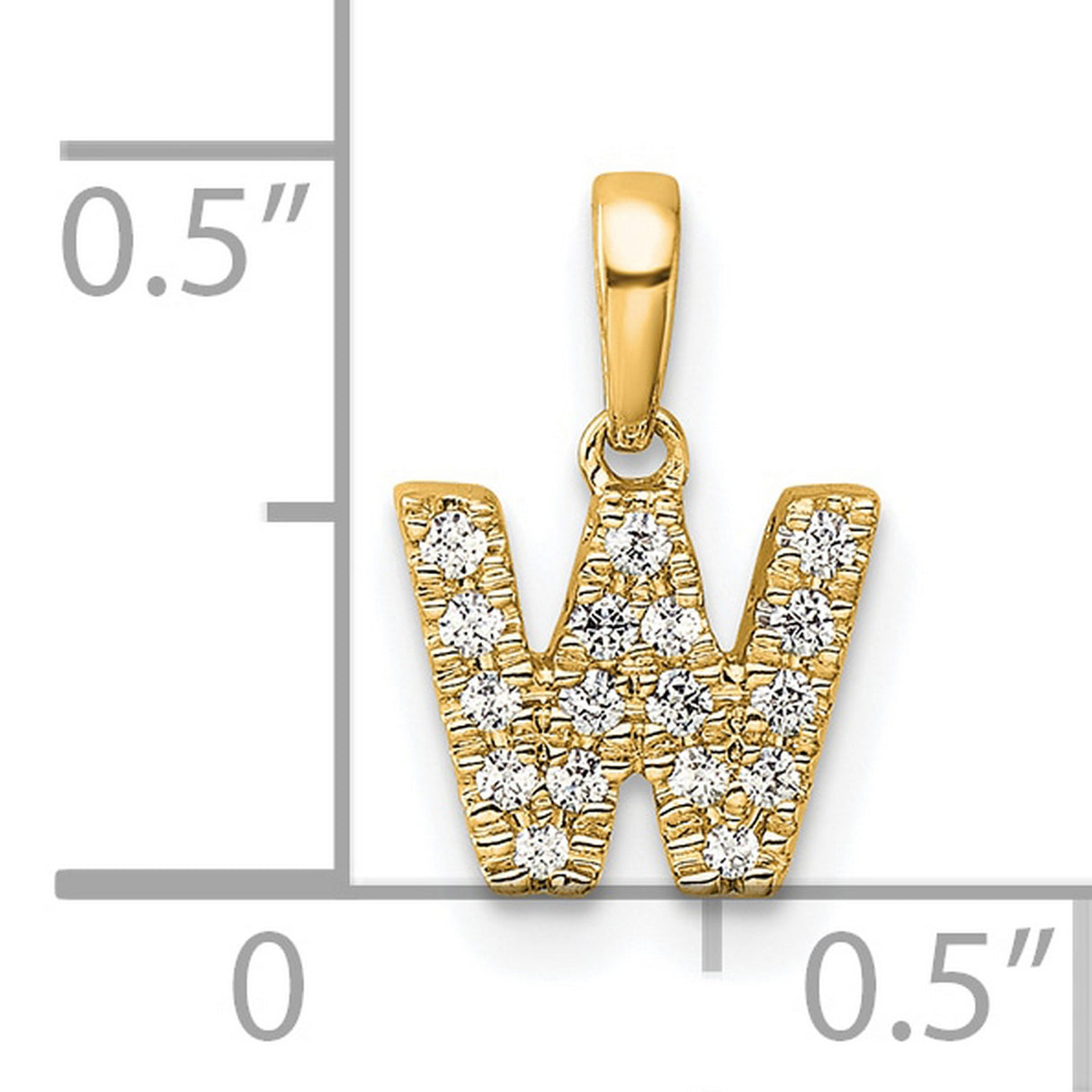 14k Yellow Gold Initial W Pendant with Round Diamond Accents, Block Letter Charm