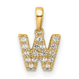 14k Yellow Gold Initial W Pendant with Round Diamond Accents, Block Letter Charm
