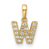 14k Yellow Gold Initial W Pendant with Round Diamond Accents, Block Letter Charm