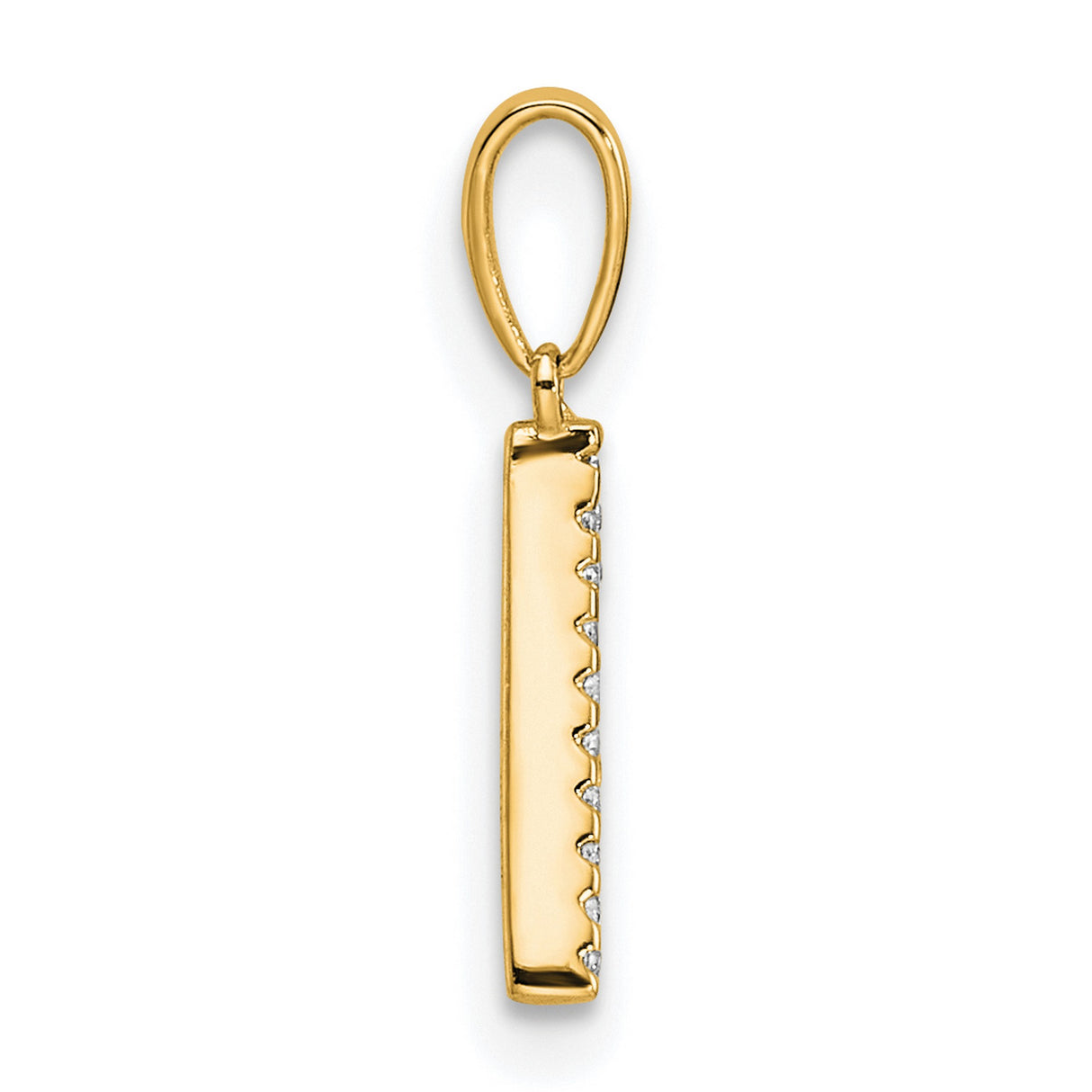 10k Yellow Gold Letter A Pendant with Pave Set White Stones, Polished Alphabet Charm