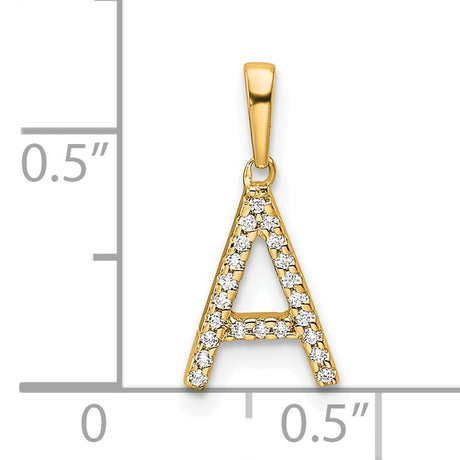 10k Yellow Gold Letter A Pendant with Pave Set White Stones, Polished Alphabet Charm