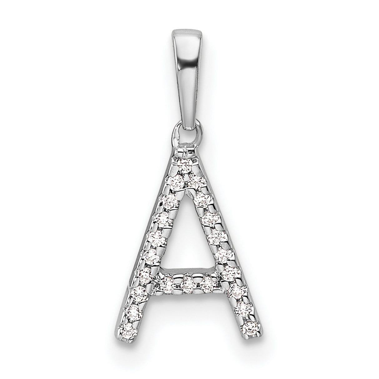 14k White Gold Initial Pendant with Pavé Diamond Letter A Charm