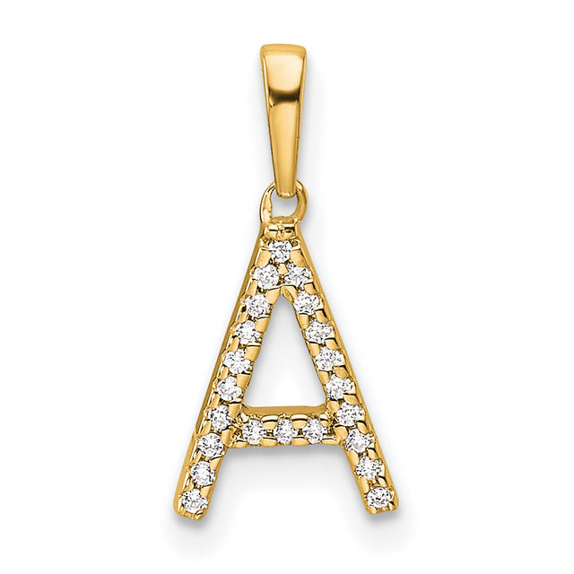 14k Yellow Gold Letter A Pendant with Sparkling Accents, Alphabet Charm for Women or Unisex Wear