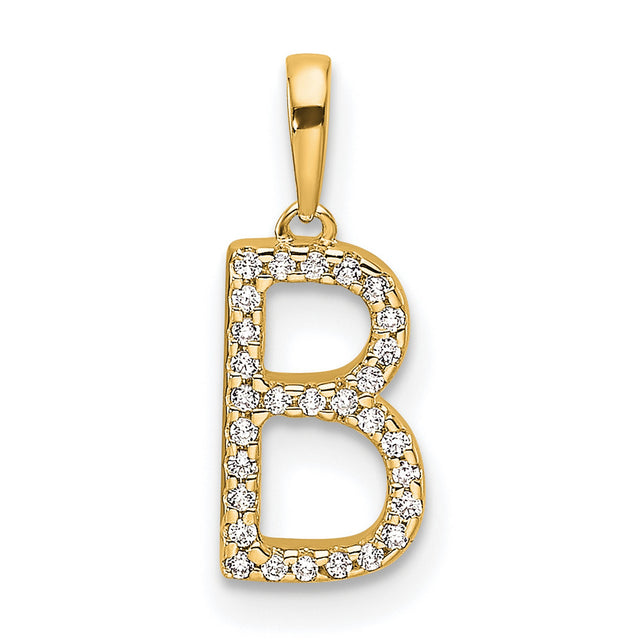 10k Yellow Gold Pendant with White Stone Accents, Capital Letter B Initial Charm