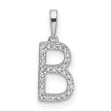 14k White Gold B Initial Pendant with Diamond Accents, Monogram Letter Charm for Women
