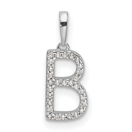 14k White Gold B Initial Pendant with Diamond Accents, Monogram Letter Charm for Women