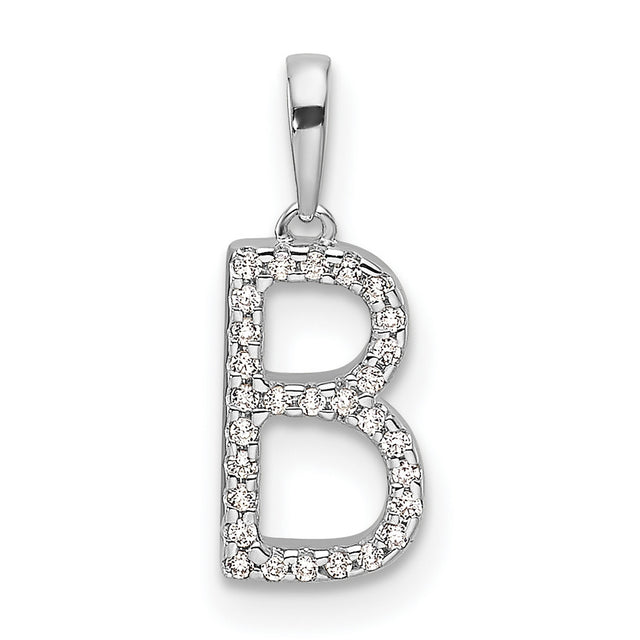 14k White Gold B Initial Pendant with Diamond Accents, Monogram Letter Charm for Women