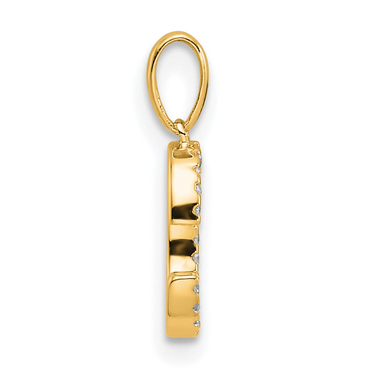 10k Yellow Gold Initial C Pendant with Polished Finish and Inset Clear Stones
