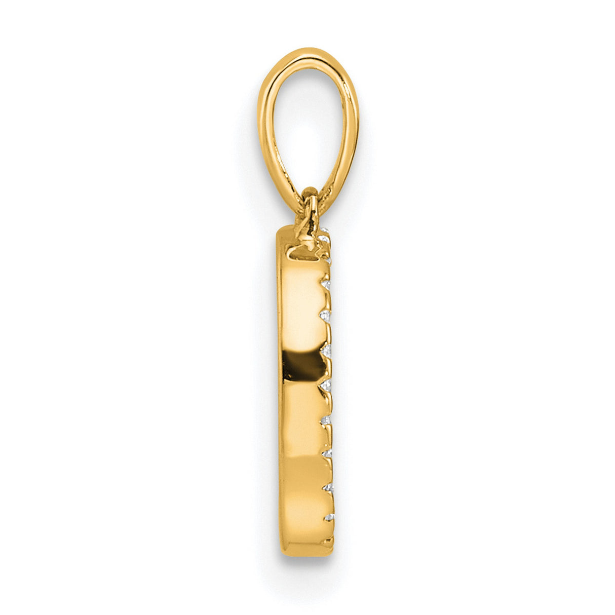 10k Yellow Gold Letter D Pendant with Clear Round Gemstone Border, Bold Initial Charm