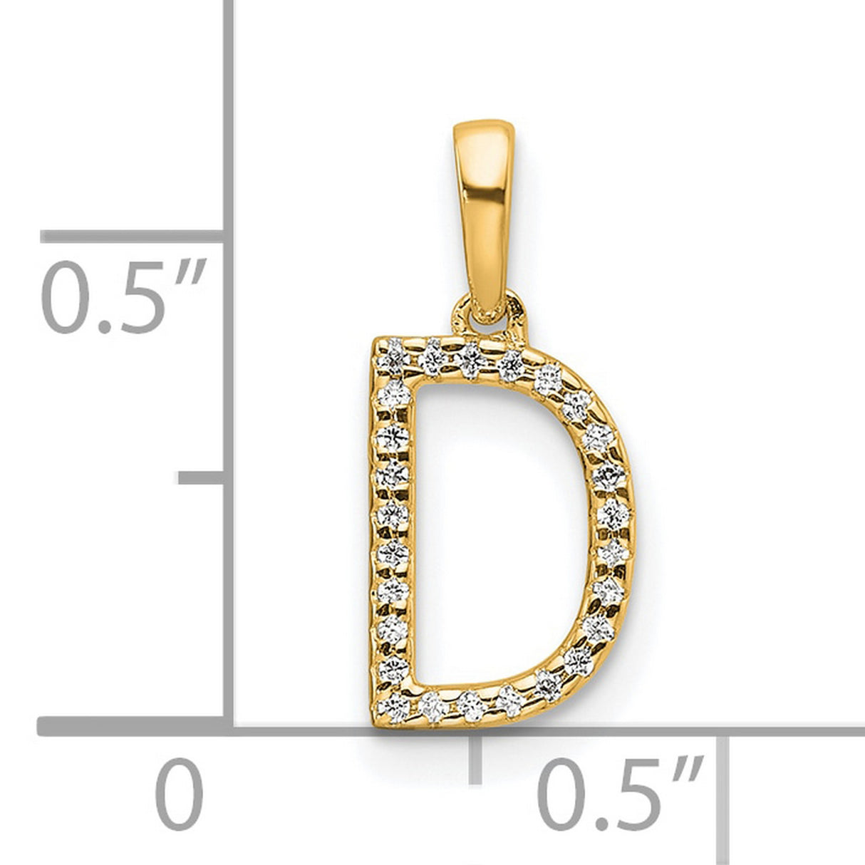 10k Yellow Gold Letter D Pendant with Clear Round Gemstone Border, Bold Initial Charm