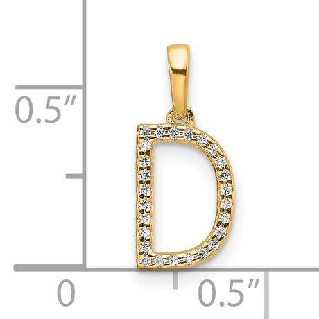 10k Yellow Gold Letter D Pendant with Clear Round Gemstone Border, Bold Initial Charm